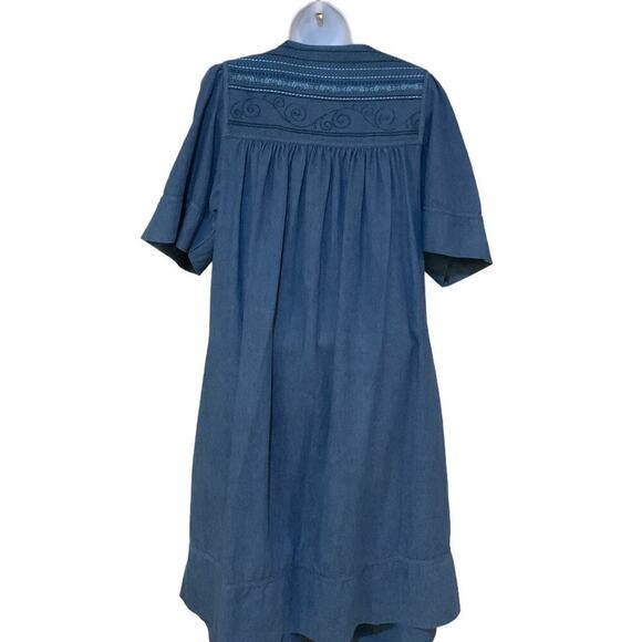 Vintage Bechamel House Chambray Dress Women's Size Small Floral Embroidered - Picture 4 of 11